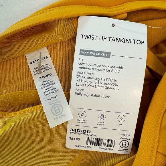 Athleta Twist Up Tankini Swim Top Underwire Yellow 34D/DD NWT - Picture 8 of 9